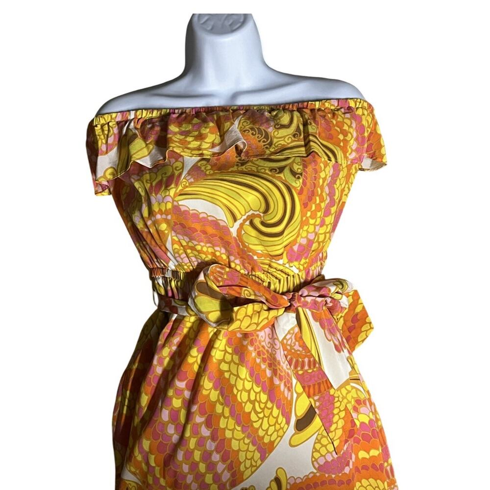 Trina Turk Silk Strapless‎ Maxi Dress Sz 4 Retro Yellow Orange Resort Wear